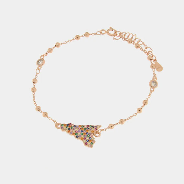 Bracciale in Argento 925 con forma isola siciliana, impreziosito da pavè di zirconi multicolore - BYSIMON gioielli