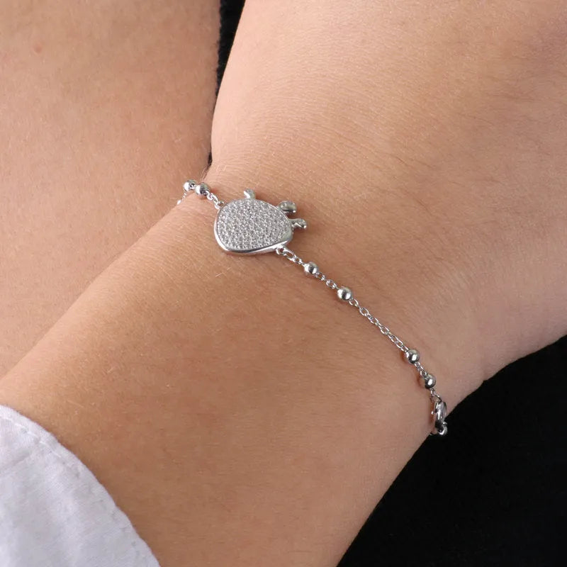 Bracciale in Argento 925 con ciondolo fico d'india, impreziosito da pavè di zirconi bianchi