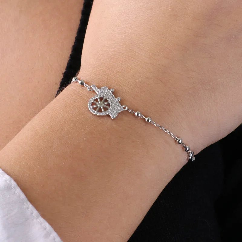 Bracciale in Argento 925 con ciondolo carretto siciliano, impreziosito da zirconi bianchi