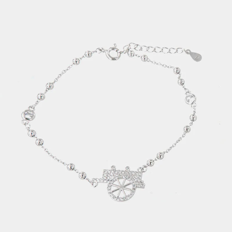 Bracciale in Argento 925 con ciondolo carretto siciliano, impreziosito da zirconi bianchi