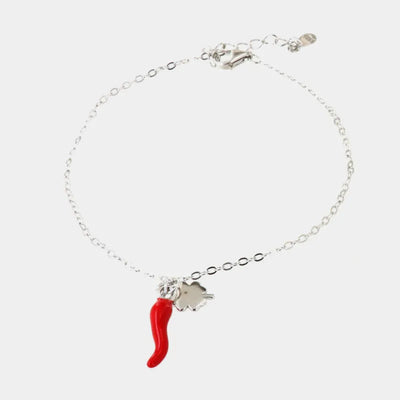 Bracciale in argento 925 con corno portafortuna rosso | cornetto portafortuna argento | BYSIMON