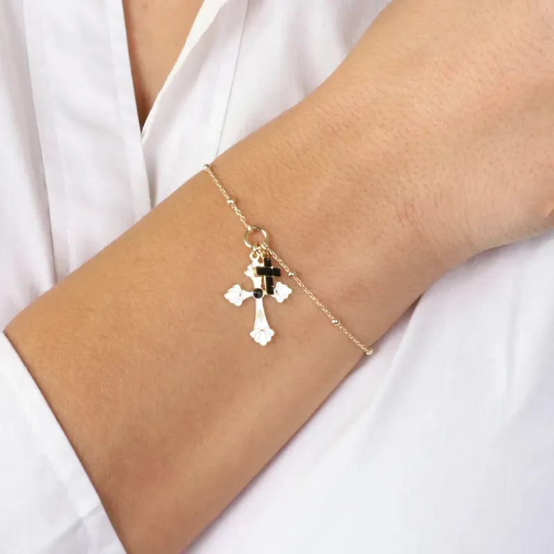 Bracciale in Argento 925 con croci pendenti impreziosite da cristalli neri