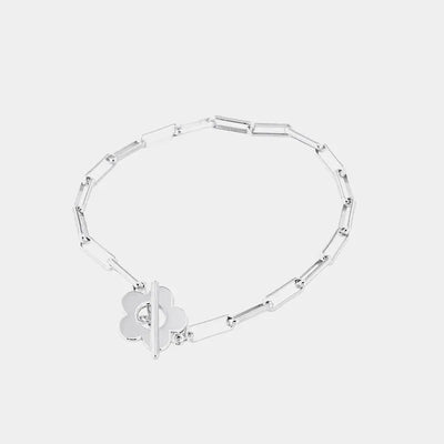 Bracciale in Argento 925 a catena con fiore liscio, chiusura t-bar