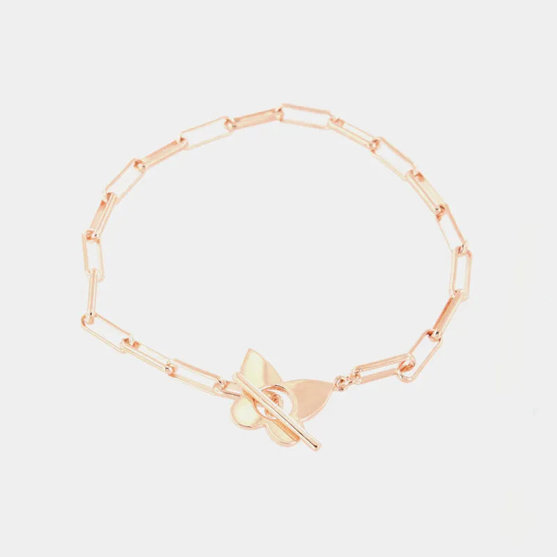 Bracciale in Argento 925 a catena con farfalla liscia, chiusura t-bar