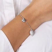 Bracciale in Argento 925 ciondolo pigna con zirconi bianchi e quadrifoglio
