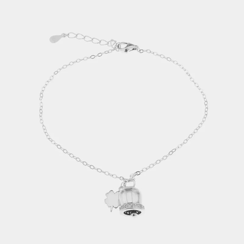 Bracciale in Argento 925 con campanella portafortuna e quadrifoglio