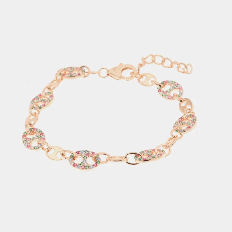 Bracciale in Argento 925 con maglia marina impreziosita da zirconi multicolor