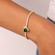 Bracciale in Argento 925 con zircone verde smeraldo a forma di cuore impreziosito da zirconi bianchi