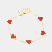 Bracciale in Argento 925 con cuori smaltati rossi