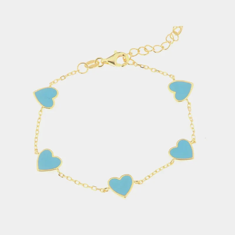 Bracciale in Argento 925 con cuori smaltati azzurri