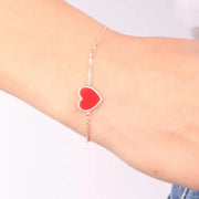 Bracciale in Argento 925 a forma di cuore in pasta di corallo e dettagli curati