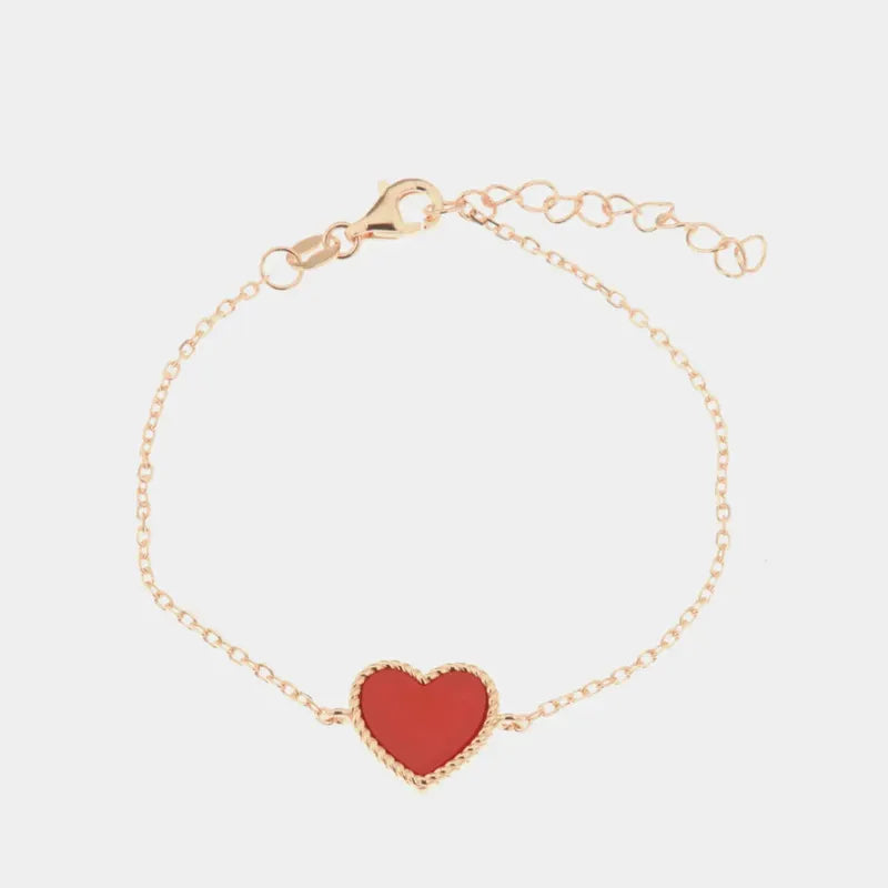 Bracciale in Argento 925 a forma di cuore in pasta di corallo e dettagli curati