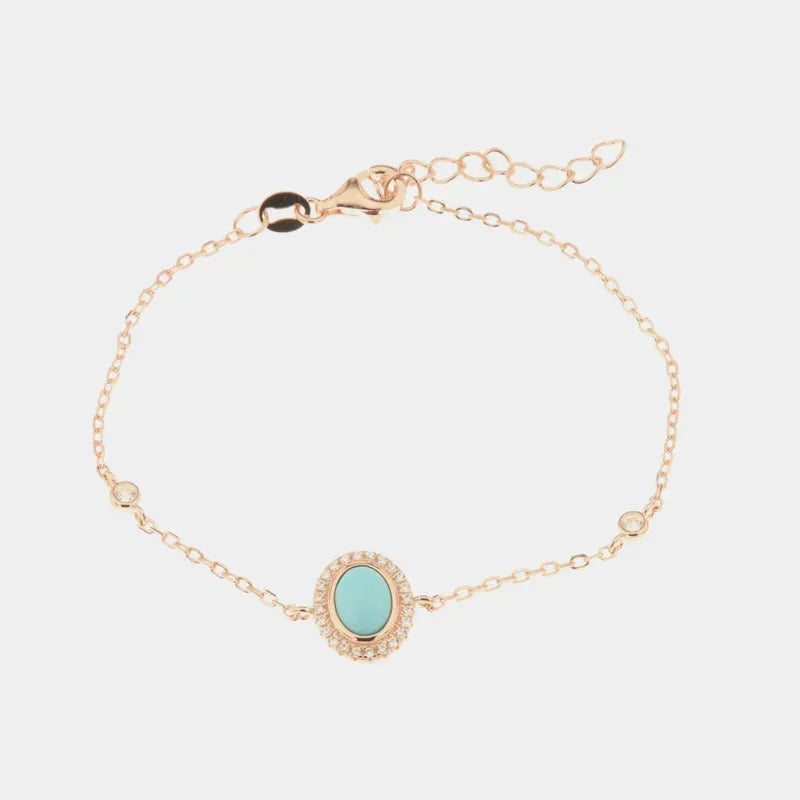 Bracciale in Argento 925 con pietra centrale in pasta turchese e zirconi bianchi