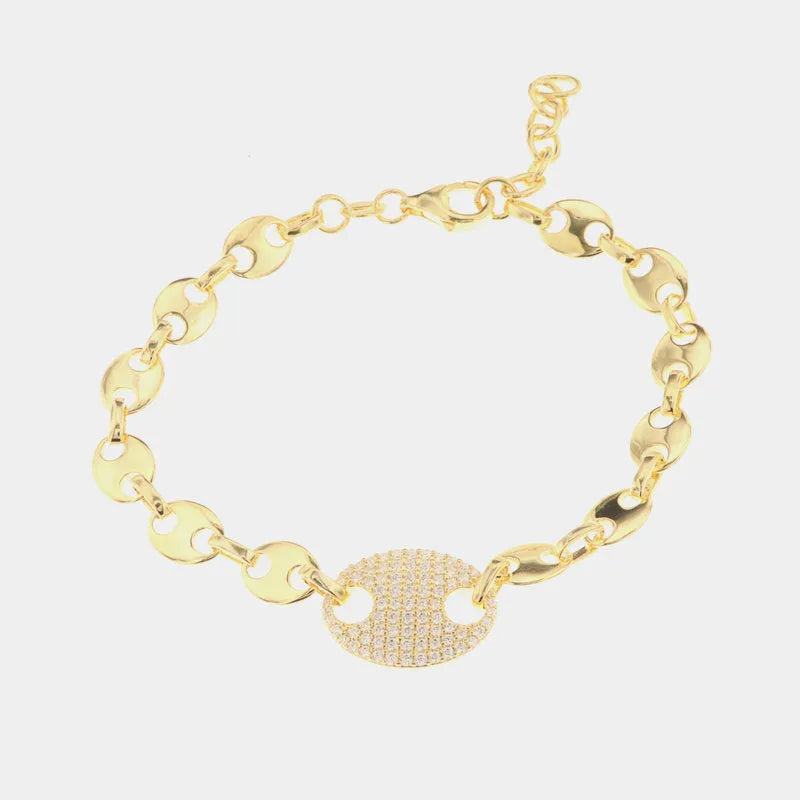 Bracciale in Argento 925 con intrecci di maglia marina e dettaglio con zirconi bianchi