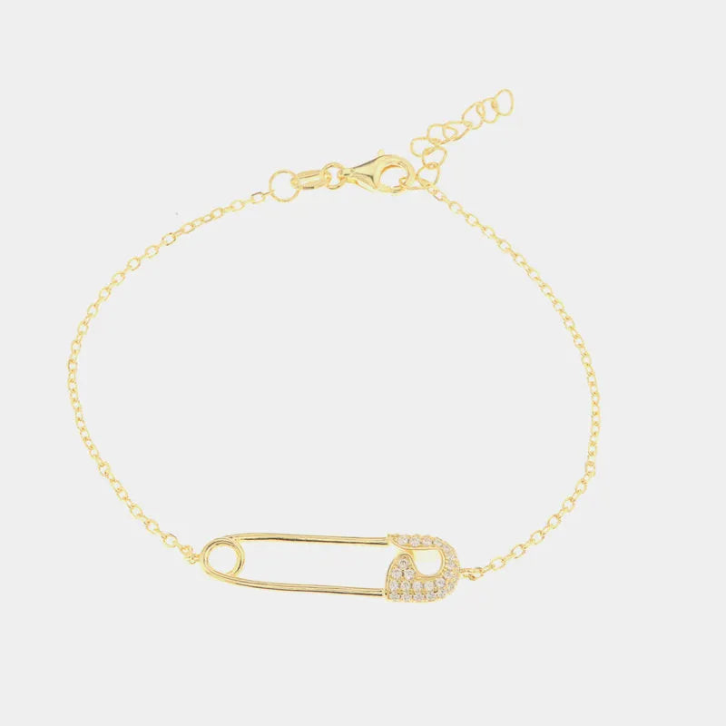 Bracciale in Argento 925 a forma di spilla con dettaglio in zirconi bianchi
