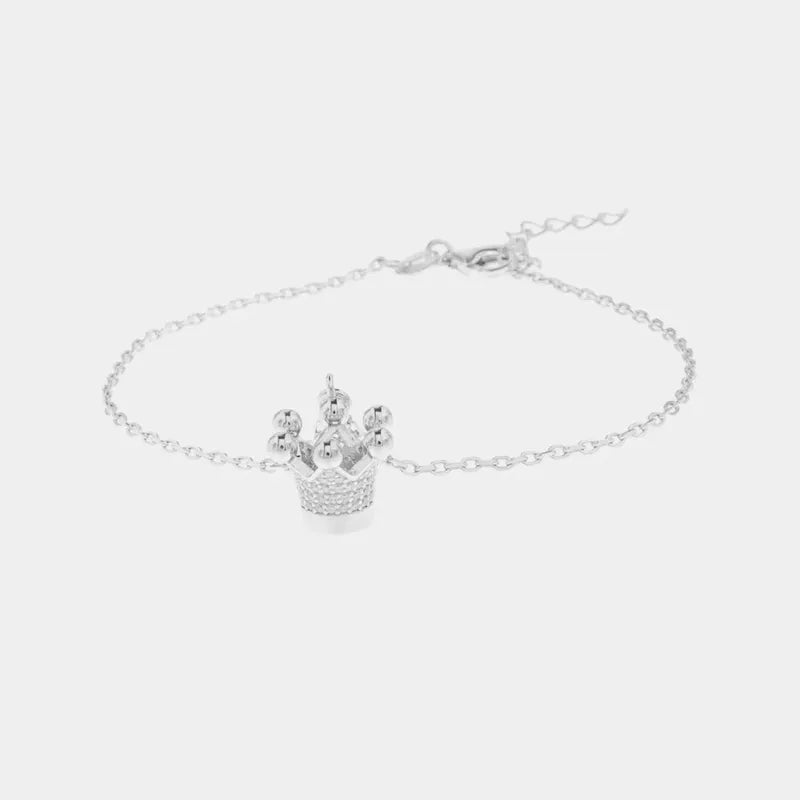 Bracciale in Argento 925 con pendente a forma di corona impreziosito da zirconi bianchi