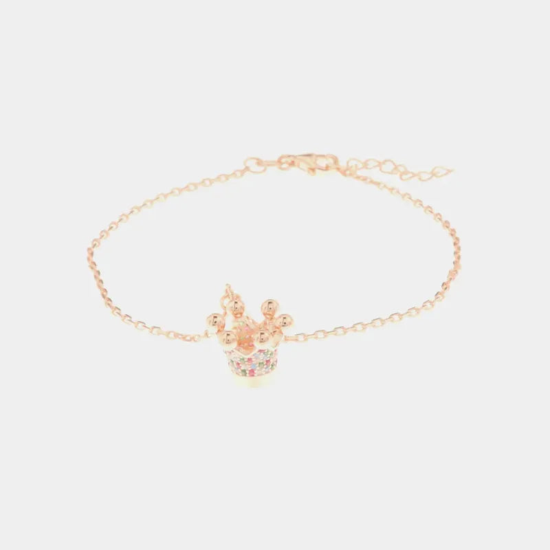 Bracciale in Argento 925 con pendente a forma di corona impreziosita da zirconi multicolor