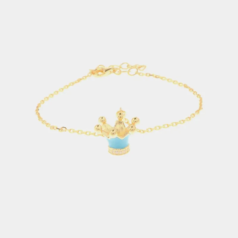 Bracciale in Argento 925 con pendente a forma di corona impreziosito da zirconi bianchi e smalti colorati