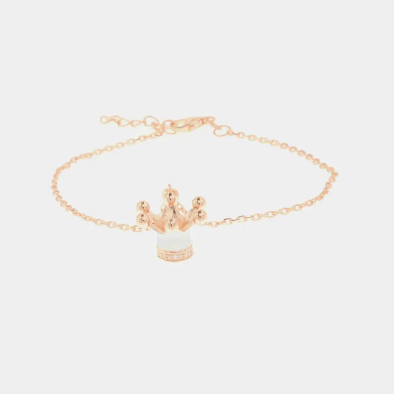 Bracciale in Argento 925 con pendente a forma di corona impreziosito da zirconi bianchi e smalti colorati