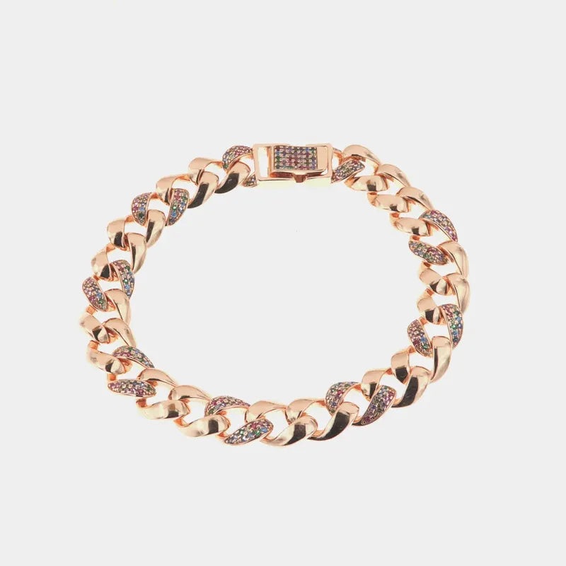 Bracciale in Argento 925 catene con maglie e chiusura impreziosite da zirconi multicolor