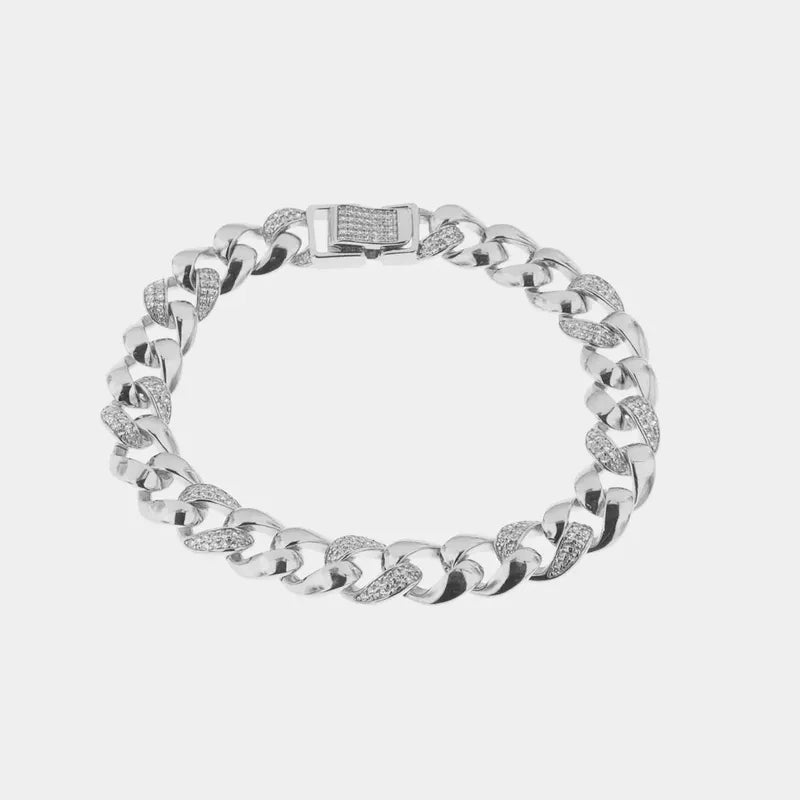 Bracciale in Argento 925 catene con maglie e chiusura impreziosite da zirconi bianchi