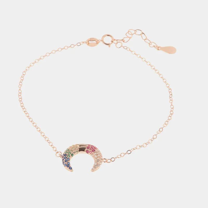 Bracciale in Argento 925 con dettaglio a forma di luna impreziosito da zirconi multicolor