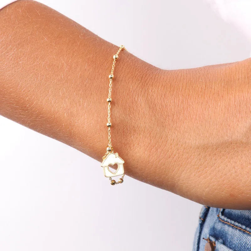 Bracciale in Argento 925 con pendente a forma di casa con cuoreplaccato oro giallo - BYSIMON gioielli