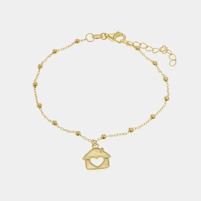 Bracciale in Argento 925 con pendente a forma di casa con cuoreplaccato oro giallo - BYSIMON gioielli