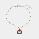 Bracciale in Argento 925 con pendente a forma di casa con cuore con smalto rosso BYS - gioiello BySimon