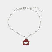 Bracciale in Argento 925 con pendente a forma di casa con cuore con smalto rosso