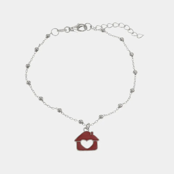 Bracciale in Argento 925 con pendente a forma di casa con cuore con smalto rosso BYS - gioiello BySimon