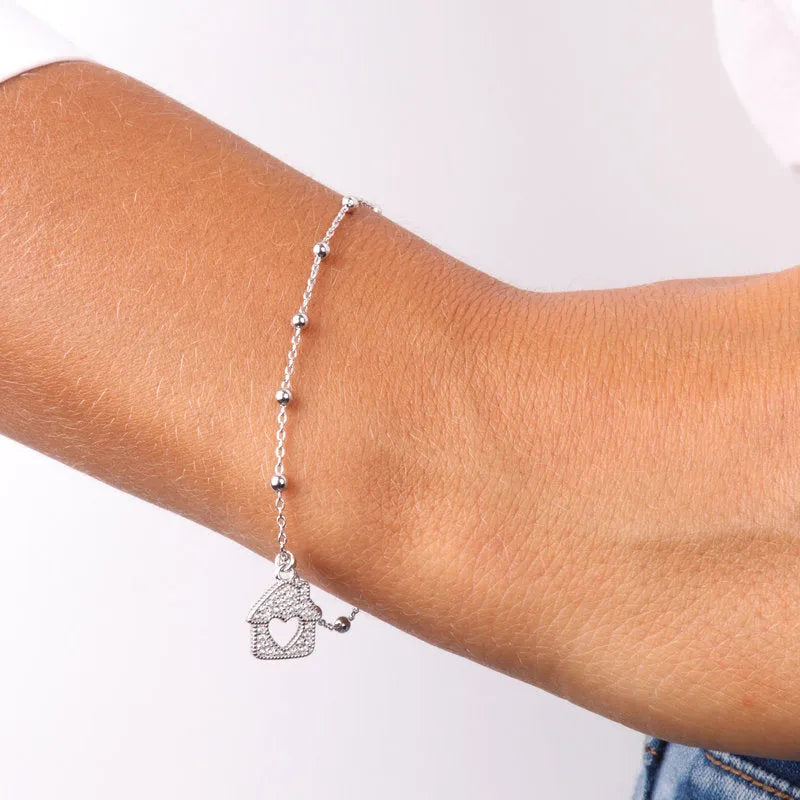 Bracciale in Argento 925 con ciondolo pendente a forma di casa impreziositi da zirconi bianchi BYS - gioiello BySimon