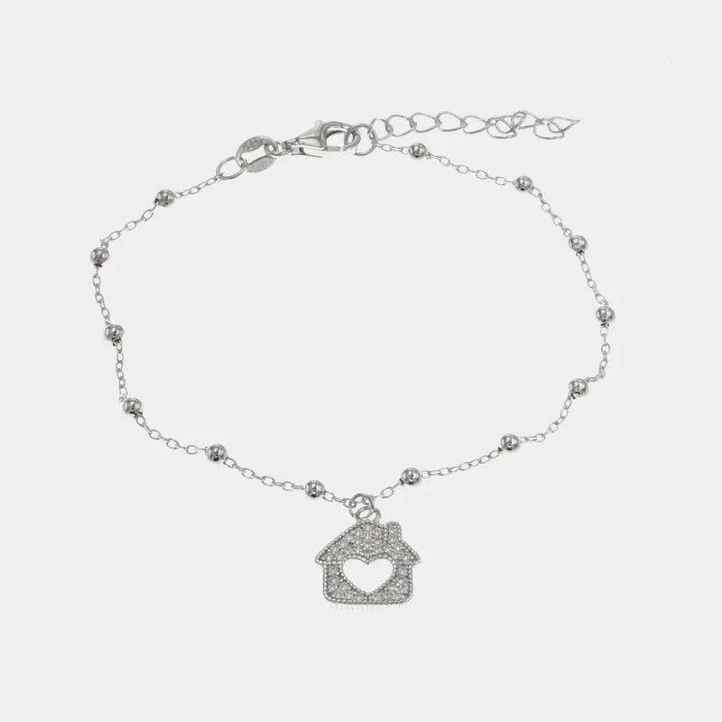 Bracciale in Argento 925 con ciondolo pendente a forma di casa impreziositi da zirconi bianchi BYS - gioiello BySimon