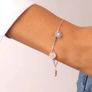 Bracciale in Argento 925 con fiori e foglie impreziositi da zirconi multicolor