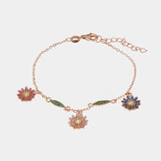 Bracciale in Argento 925 con fiori e foglie impreziositi da zirconi multicolor