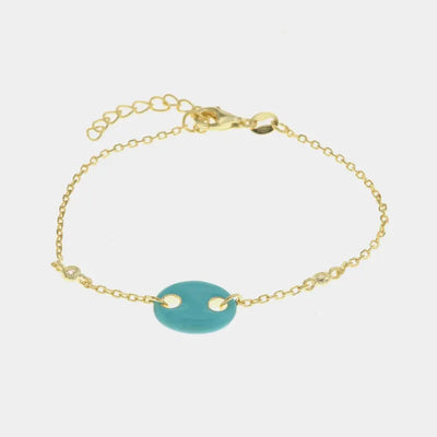 Bracciale in Argento 925 maglia a catena con dettaglio in cristalli e maglia marina smaltata turchese