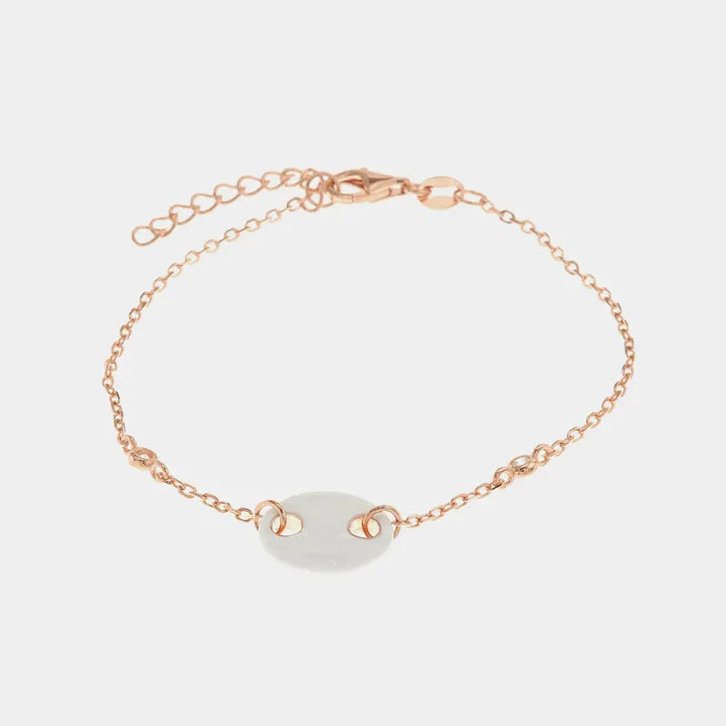 Bracciale in Argento 925 maglia a catena con dettaglio in cristalli e maglia marina smaltata bianca