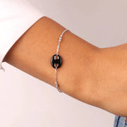 Bracciale in Argento 925 maglia a catena con dettaglio in cristalli e maglia marina smaltata nera