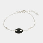 Bracciale in Argento 925 maglia a catena con dettaglio in cristalli e maglia marina smaltata nera