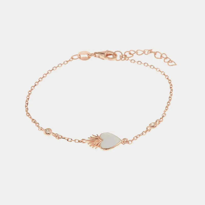 Bracciale in Argento 925 maglia in catena con dettagli in cristalli bianchi e ex voto con smalto bianco