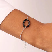 Bracciale in Argento 925 con dettaglio centrale smaltato nero e zirconi bianchi