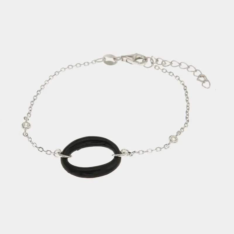 Bracciale in Argento 925 con dettaglio centrale smaltato nero e zirconi bianchi