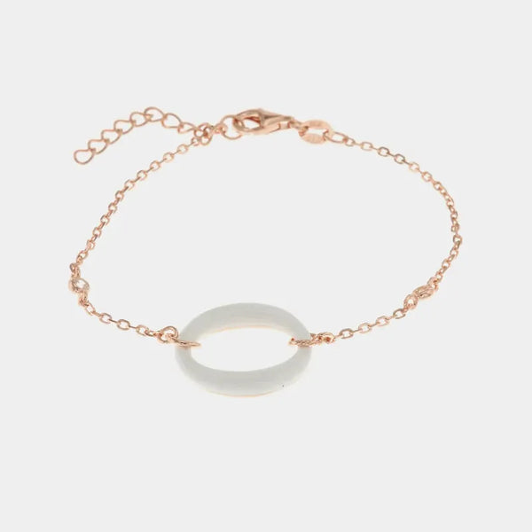 Bracciale in Argento 925 con dettaglio centrale smaltato bianco e zirconi bianchi