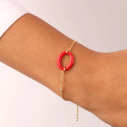 Bracciale in Argento 925 con dettaglio centrale smaltato rosso e zirconi bianchi