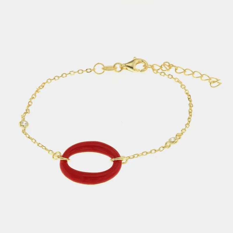 Bracciale in Argento 925 con dettaglio centrale smaltato rosso e zirconi bianchi