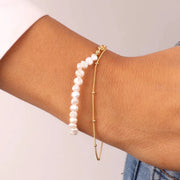 Bracciale in Argento 925 doppio filo con catena e dettaglio centrale con perle barocche