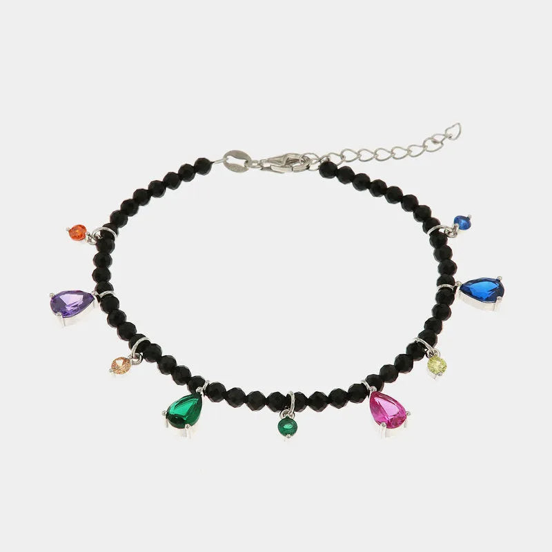 Bracciale in Argento 925 con pietre naturali e zirconi multicolor pendenti