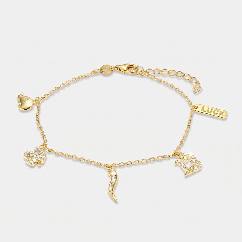 Bracciale in Argento 925 con ciondoli portafortuna in zirconi bianchi - BYSIMON gioielli