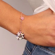 Bracciale in Argento 925 con cuore e fiore impreziositi da zirconi multicolor
