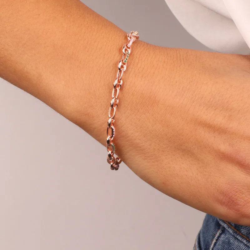 Bracciale in Argento 925 a catena con dettagli alternati in zirconi multicolor - BYSIMON gioielli